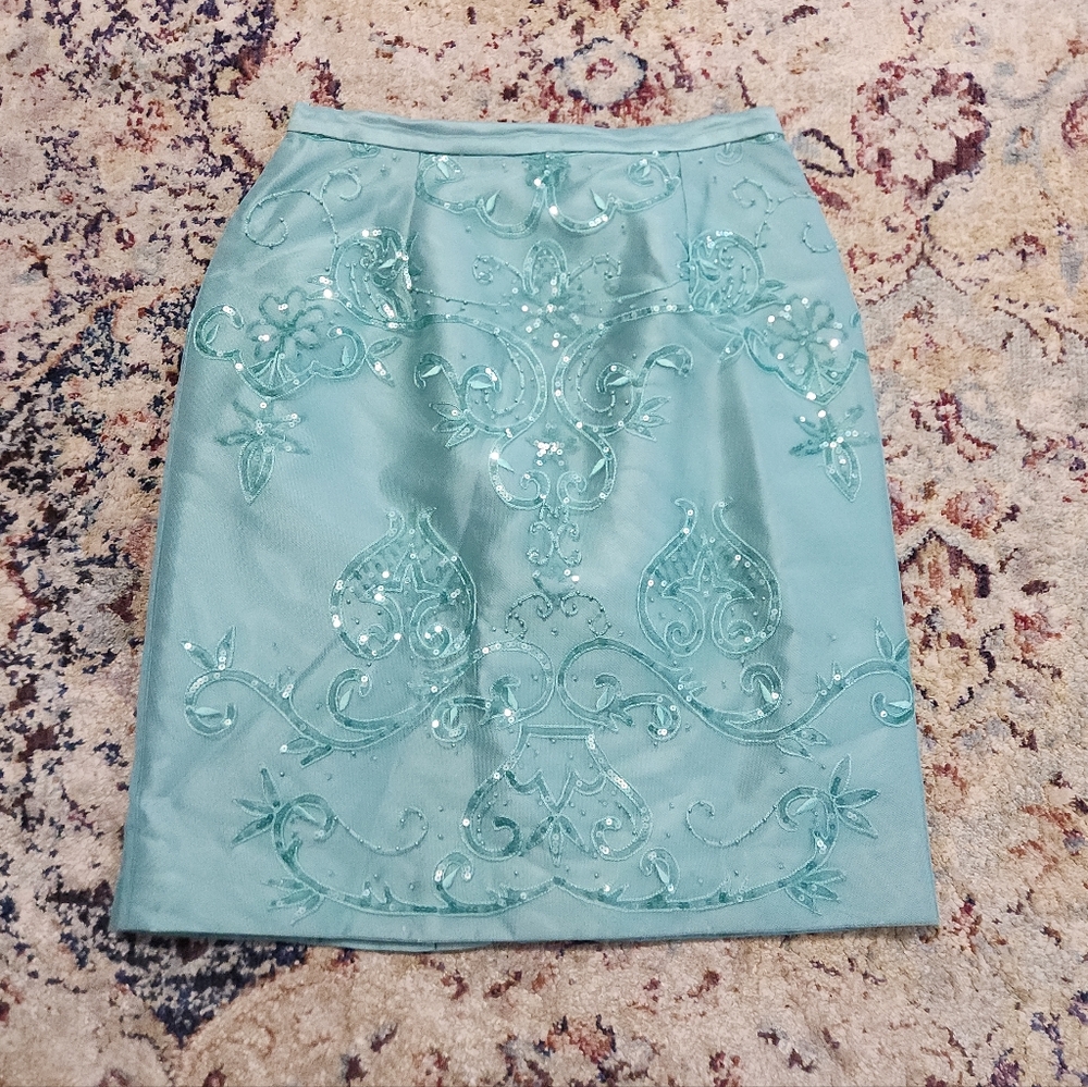 Vintage Jovani Formal Sequin Tulle Mesh Overlay Skirt Wool Silk Blend Size 10
